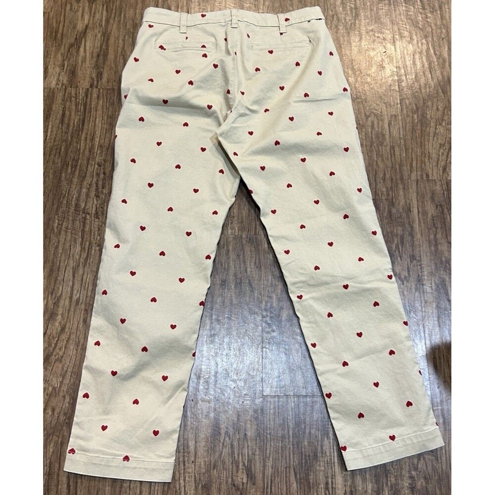 J Crew High Rise Girlfriend Chinos Heart Print Women’s Size 6 Khaki Soft - Picture 2 of 7